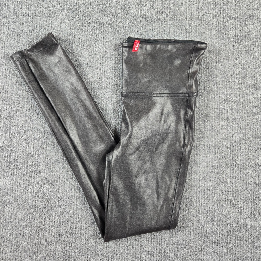 Spanx Faux Leather Leggings Womens Small Black High Waist Shaping Tummy Control